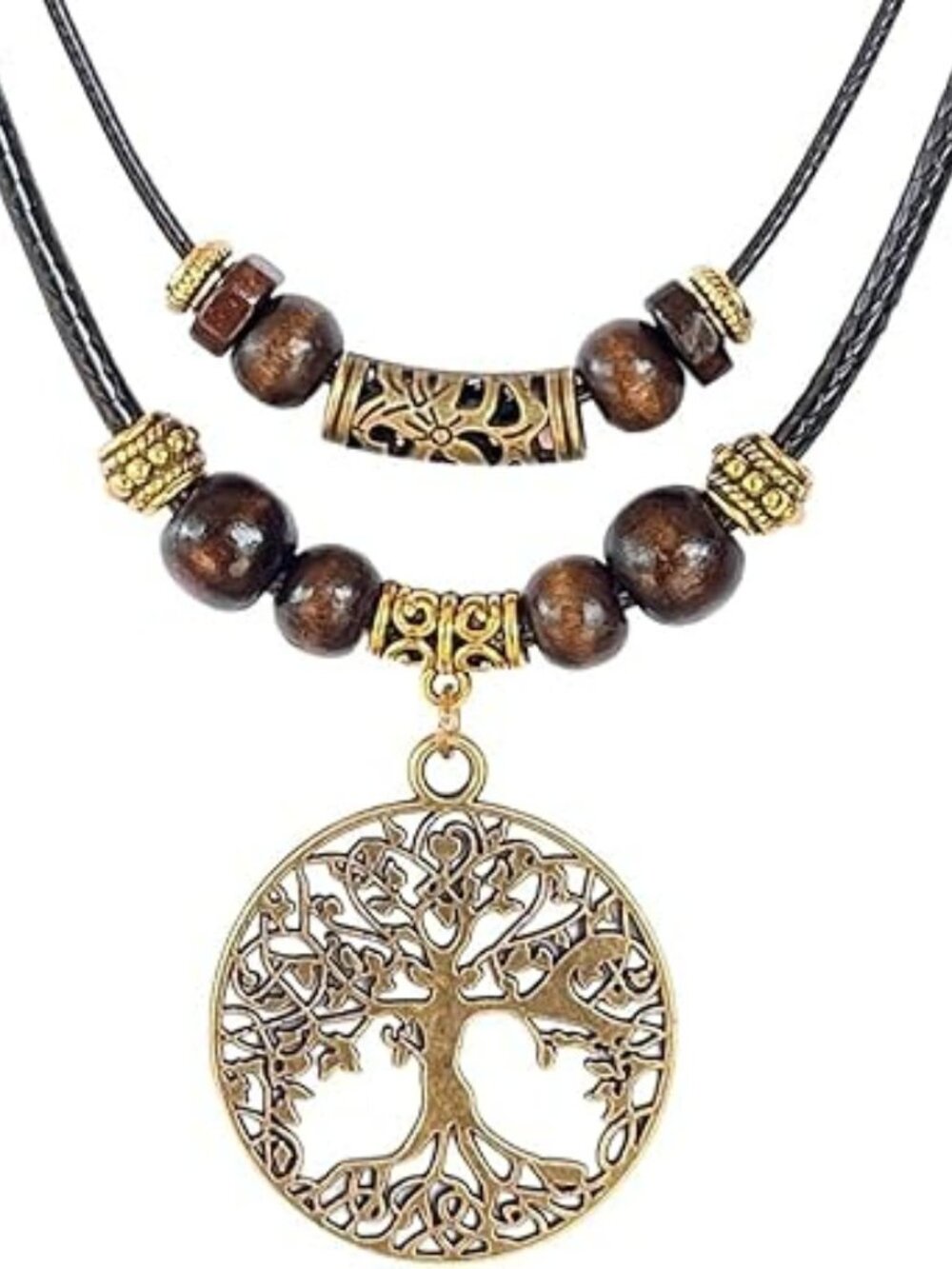 NEW Tree of Life Pendant Necklace Double Layer Boho Long Pendant Statement